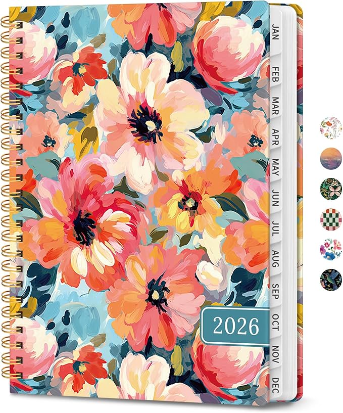 2026 Planner, Weekly and Monthly Calendar Planner for Women, Jan 2026 - Dec 2026, Hardcover Planning Agenda book with Tabs, Spiral Bound, Inner Pocket, Perfect for School Office Supplies, 6.3" x 8.5" - Pastel Garden