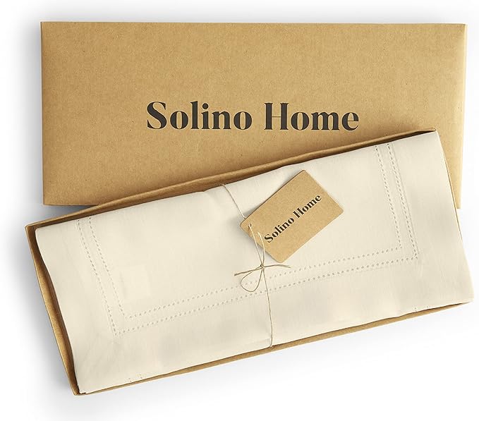Solino Home Linen Ivory Table Runner 60 Inches - Double Hemstitch, 100% Pure Linen Coffee Table Runner 14 x 60 Inch Ideal for Dresser Tables - Spring, Easter