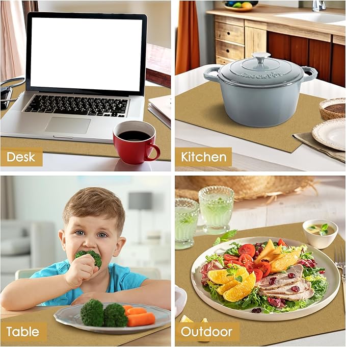MANSPHIL Gold Cloth Placemats Set of 4 Washable Thick Faux Linen Place Mats Heat Resistant Double Layer Fabric Table Mats Wrinkle Free Dining Kitchen Table Decor - 13x19 Inch Oeko Tex Placemat