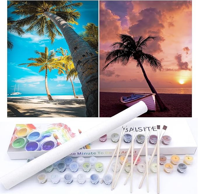 BAISITE Paint by Numbers Kit for Adults Beginners,12" Wx16 L 2 Pack Canvas for Painting Kits for Adults in Colorful Box-BAIPBN601-602