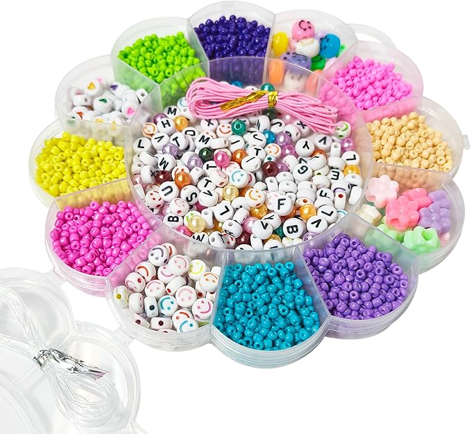 LUV HER Beading Kits - Necklace Making Kit & DIY Friendship Bracelet Kit for Girls - Includes 60x 6mm Verbiage, 8mm Pearl Beads & More - Jewelry Making Craft Kit for Kids Ages 6+ - 5.88'' x 4.79