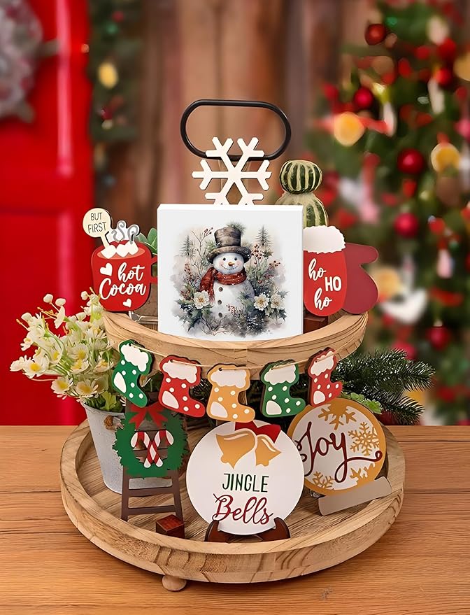 Vintage Christmas Snowman Wooden Box Sign,Farmhouse Winter Christmas Wood Signs for Home Office Desk Shelf Table Decor,Snowman Decorations,Winter Decorative Signage,5x5 Inch