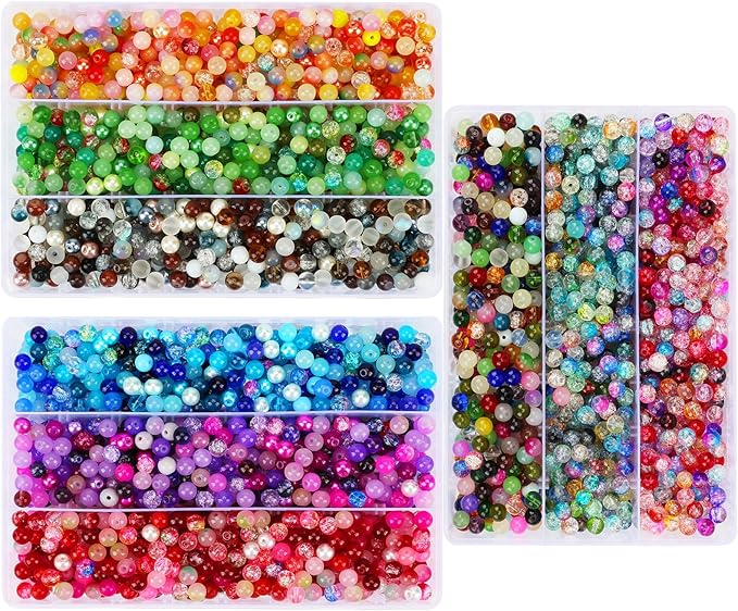 XSEINO About 3800PCS 8mm Glass Beads Bracelet Making Set, 208 Assorted Colors Crystal Glass Beads for Making and DIY Crafts