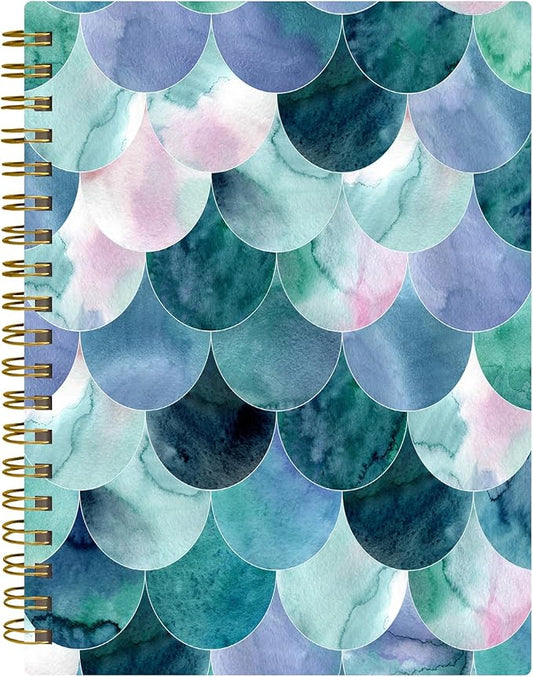 Spiral Journal Notebook,A5 Hardcover Lined Journals for Women 6 x 8.3 in,60 Sheets 120 Pages Thick Paper,Cute College Ruled Writing Notebook for Office Work School(Beautiful Green Mermaid Scales)