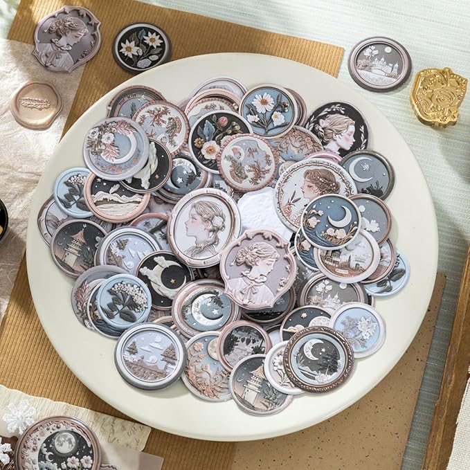 100 PCS Aesthetic Relief Fire Lacquer Stamp Sticker, Vintage Original Decorative Envelope Seal Stickers for Junk Journaling, Scrapbooking, Crafting, DIY Projects, Diaries, and Art Supplies