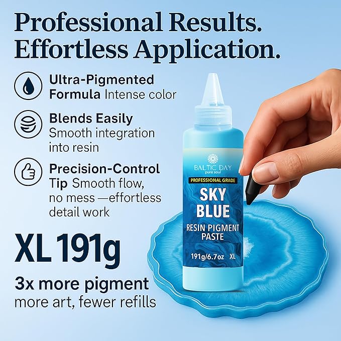 BALTIC DAY Sky Blue Epoxy Resin Pigment Paste XL (191g/6.7oz) – Opaque Epoxy Dye & High Concentration Coloring Paste, Mica Powder Alternative for Resin Art, Jewelry, Tumblers, River Tables & Crafts