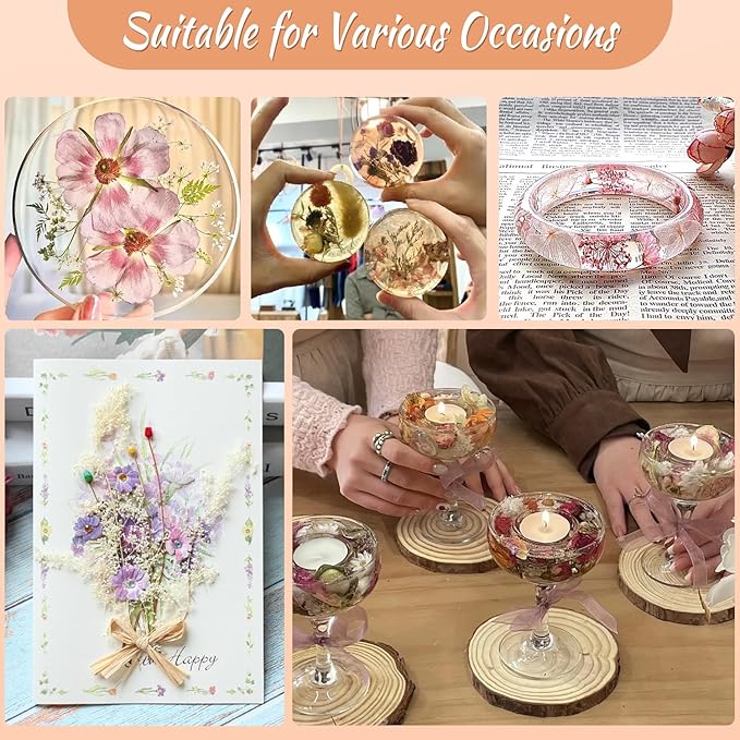 Pressed Dried Flowers for Resin Crafting, Pressed Flowers Natural Preserved Petals & Leaves for Art, Candles, Scrapbooking, Nail Art, Floral Decor