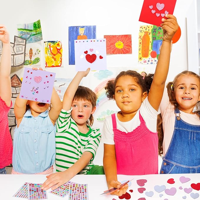 Tinlade 20 Pack Valentines Crafts Valentines's Day DIY Card Making Kit for Kids with 20 Cards 20 Envelopes 120 Foam Heart Stickers 10 Sheets Diamond Stickers for Boys Girls Classroom Exchange Gift