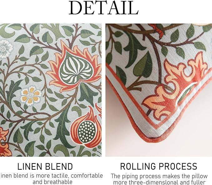 ISAENNE Design Retro Elegant Linen Throw Pillow Covers Set of 4, Blue Gray Floral Pattern Cushion Covers Decor Lumbar Round Square Pillowcases for Bed,Living Room,Outdoor,Car