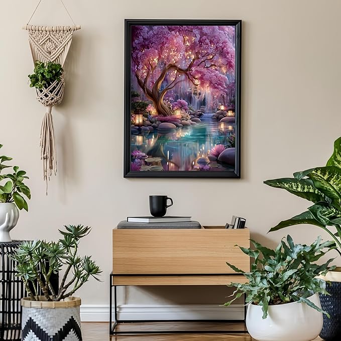 Diamond Paintings Kits for Beginners,Full Round Drill Diamond Arts Kits for Adults,Glowing Dream Forest Paint by Diamond,5D DIY Diamond Painting Dot Gem Art, for Home Wall Decor 13.8x13.8 Inch