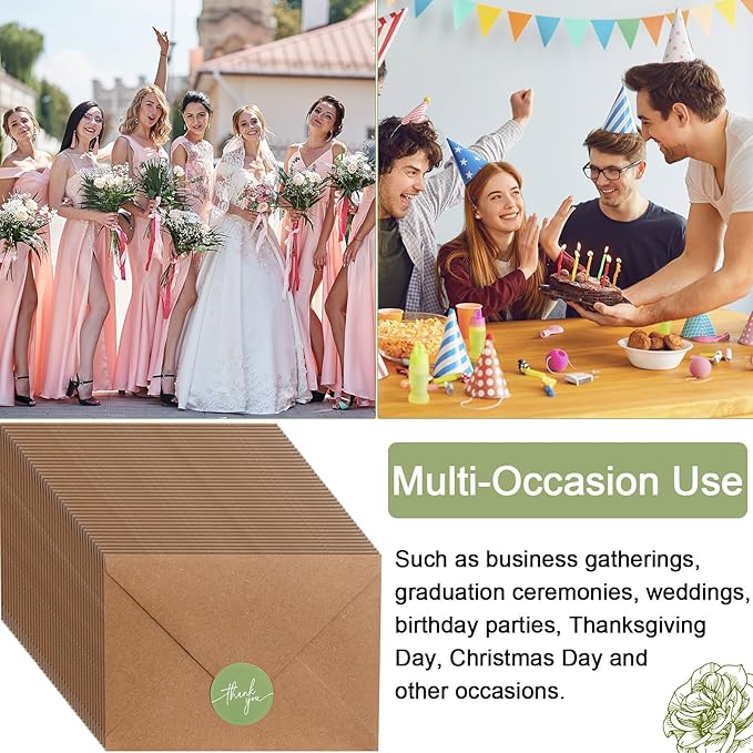 Gueevin 200 Pcs Thank You Cards with Kraft Envelopes and Stickers Bulk, 3.5 x 5 Inch Classy Blank Thank You Notes for Wedding, Business, Graduation, Baby Shower, Bridal Shower, Funeral(Sage Green)