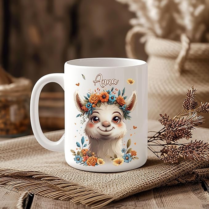 Hyturtle Personalized Cute Llama Coffee Mug - Gift For Llama Lover - Just A Girl Who Loves Llamas - Llama Gift For Women - Animal Lover Gift - Birthday - Custom Coffee Cup Ceramic Mug 11oz - 15oz