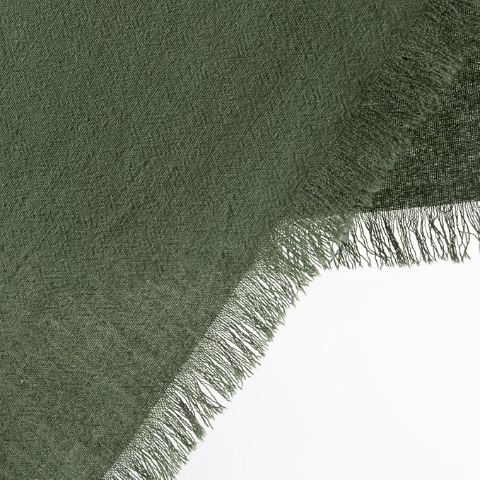 12 Pack Olive Green Cotton Linen Napkins with Fringe Green Cloth Napkins Set of 12 Boho Handmade Dinner Table Napkins for Wedding Bridal Baby Shower Tea Party, 17 x 17 Inches