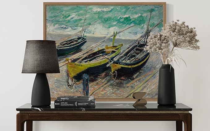 Three Fishing Boats Claude Monet Wall Art Print Poster, Impressionist Painting Wall Art Wall Decor, for Bedroom and Living room Bathroom Decor 115 (Three Fishing Boats, 16 x 20 inches, Wood Frame)