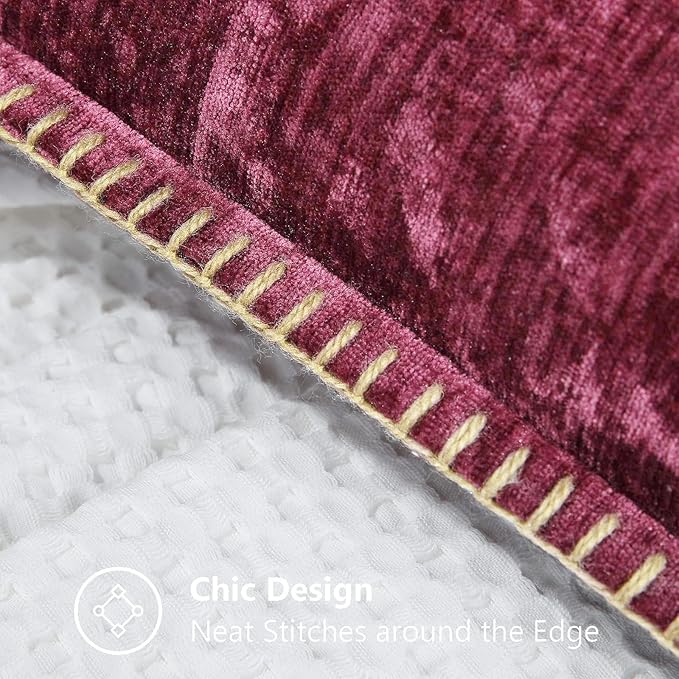 decorUhome Spring Chenille Soft Throw Pillow Covers 22x22 Set of 2, Farmhouse Velvet Neutral Decorative Euro Sham Pillow Covers with Stitched Edge for Couch Sofa Bed Home Decor, Rhododendron
