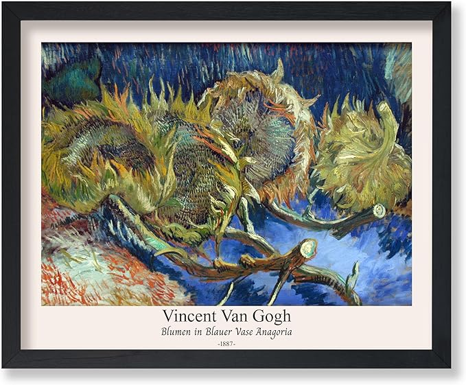 Monem Art Vintage Van Gogh Poster - Retro Blumen in Blauer Vase Anagoria Print - Sunflower Art - Impressionism Art - Fine Art - Classic Painting Art - Bedroom Wall Decor - 8x10 UNFRAMED Wall Art