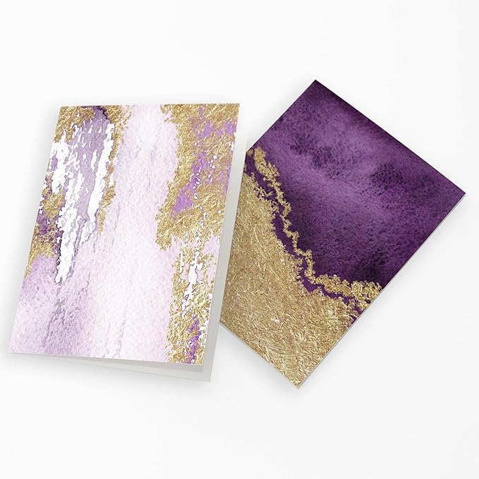 Abstract Greeting Cards Boxed Set - 24 All Occasion Blank Just Because or Thank You Cards w/White Envelopes - High-Quality Card Stock by RitzyRose (Purple & Gold)