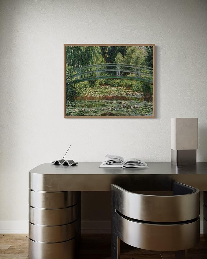 The Japanese Footbridge Claude Monet Wall Art Print Poster, Impressionist Painting Wall Art Wall Decor, for Bedroom and Living room Bathroom Decor 115 (The Japanese Footbridge, 8 x 10 inches, Wood Frame)