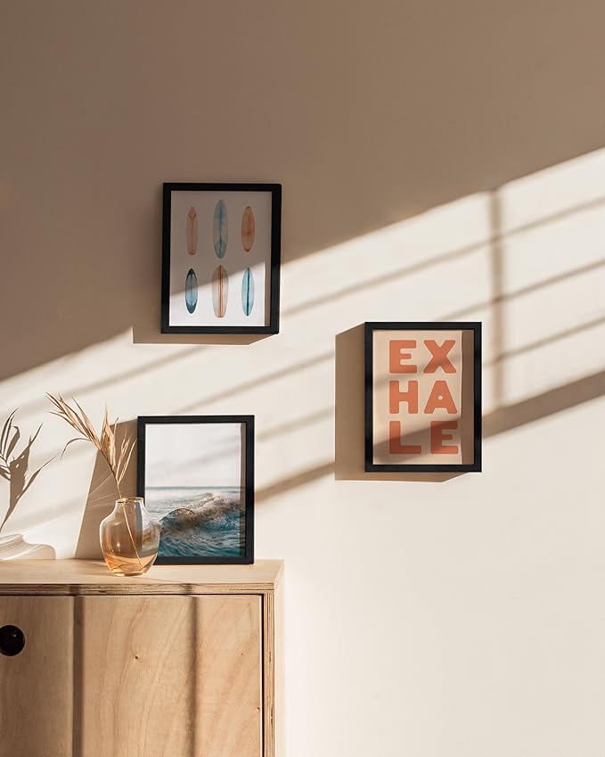 HAUS AND HUES 6x8 Black Oak Wooden Frame Set of 3 - Poster Holders with Plexiglass Protection