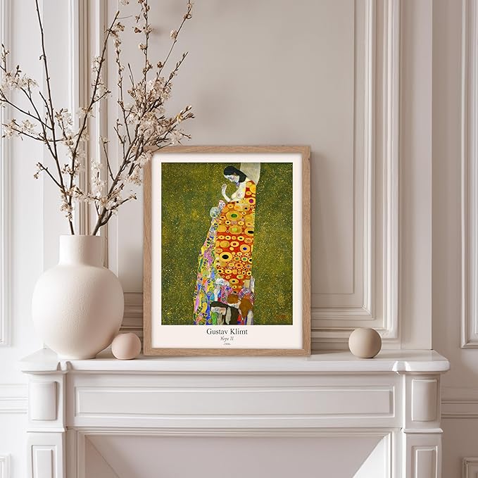 Poster Master Vintage Gustav Klimt Poster - Retro Hope II Print - Art Nouveau - Abstract Art - Symbolism Art - Aesthetic Art - Classic Painting - Colorful Living Room Decor - 8x10 Beige Framed