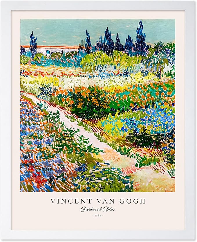 Monem Art Vintage Van Gogh Poster - Retro Impressionism Print - Garden at Arles, Colorful, Aesthetic, Beautiful - Gift for Artist, Friend - Wall Decor for Home, Office, 11x14 White Framed