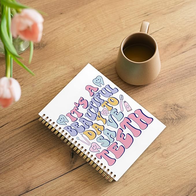 Dentist Gifts Notebook, Dental Hygienist Assistant Gifts Journal, Groovy It's A Beautiful Day To Save Teeth Spiral Notebook Journal for Note Taking, Dental Office Supplies, 5.5x8.3 Inch