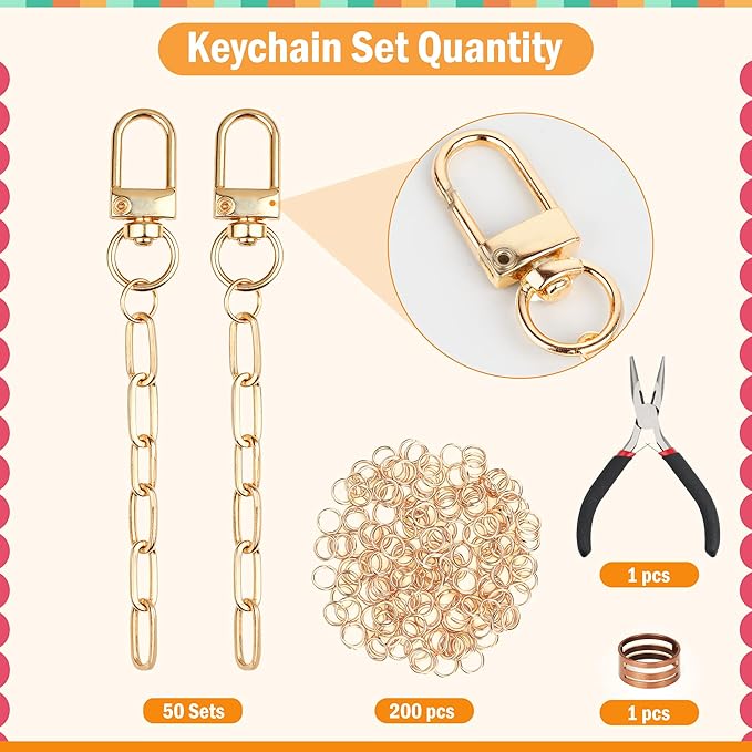 Starry 252Pcs Keychain Making Kit 50 Set Keychain Clips DIY Bag Charm Kit with Extender Chain Bulk 200 Jump Ring for Jewelry Bags Accessories DIY Craft Supplies