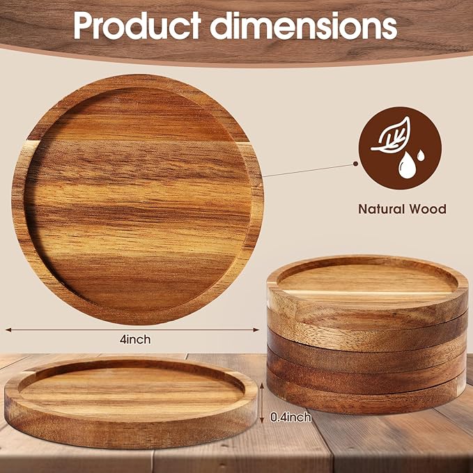 Zhehao 16 Pcs Acacia Wood Coasters Bulk 4 Inch Wooden Stackable Reusable Drink Coasters for Coffee Tea Table Protection Table Bar Home Desk Supplies Housewarming Gifts(Round)
