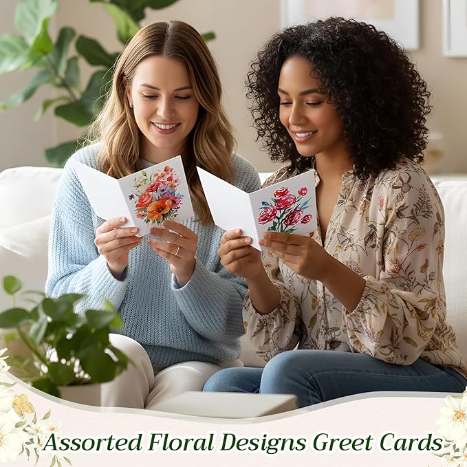 Gueevin 96 Pcs Painted Flowers Blank Cards & Notes Assortment with Envelopes and Stickers 3.5 x 5 Inch Watercolor Florals Blank Greeting Cards for Wedding, Party, Business, Invitations, Graduation