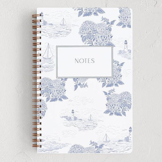 Minted Coastal Toile Notebook, Writing Journal for Notes & Journaling, Durable Paper Cover, Modern, Colorful & Simple Spiral Bound Journal Notebook with 80 Lined Pages, 5.5" x 8.5"