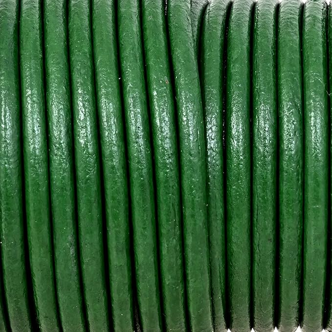 GENIQUE Real/Genuine Round Leather String Cord for Necklace, Bracelets, Jewelry, Kumihimo Braiding, DIY Projects (10 Metres) (3mm, Green)