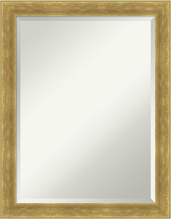 Amanti Art Gold Wall Mirror 27x21 Angled Gold Rectangle Bathroom Mirror for Wall Decor Living Room, Medium Modern Wood Frame, Hangs Horizonally and Vertically, Bathroom Decor, Beveled Edge