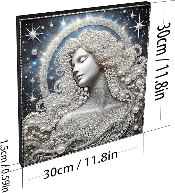 DIY Pearl Painting Kit with Wooden Frame, 3D Plastic Pearl Gemstone Ocean Art Craft for Adults Beginners, Diamond Art Kits for Adults, Home Wall Decor Ready Gift for Women(Celestial Goddess)(30*30cm)