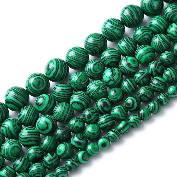 76pcs 10mm Synthetic Green Malachite Beads Natural Stone Round Loose Spacer Beads for Jewelry Making DIY Necklaces Bracelets 2 Strand 32"
