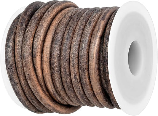 GENIQUE Real/Genuine Round Leather String Cord for Necklace, Bracelets, Jewellery, Braiding (Grey Distressed, 5mm)