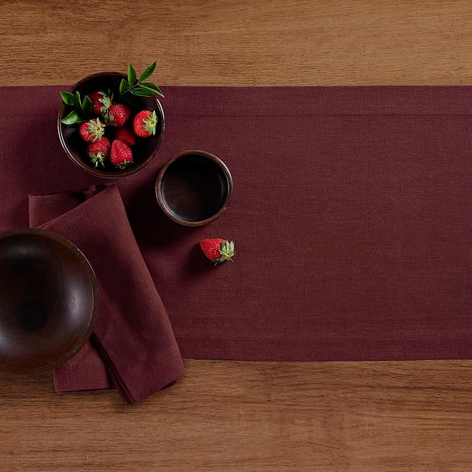 Solino Home 100% Pure Linen Cordovan 60 Inches Table Runner - 14 x 60 Inch for Coffee Tables and Dressers - Sonoma Collection