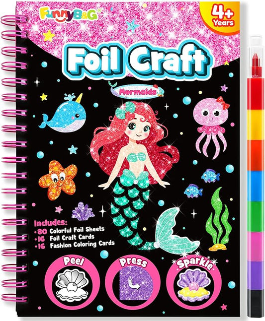 FUNNYB&G Foil Art Craft for Kids - Crafts Gift Party Favors Stocking Stuffers for Kids Art Supplies Creative Birthday Gift Travel Toys for Girls Boys 4 5 6 7 8 9 Years Old(Mermaids)