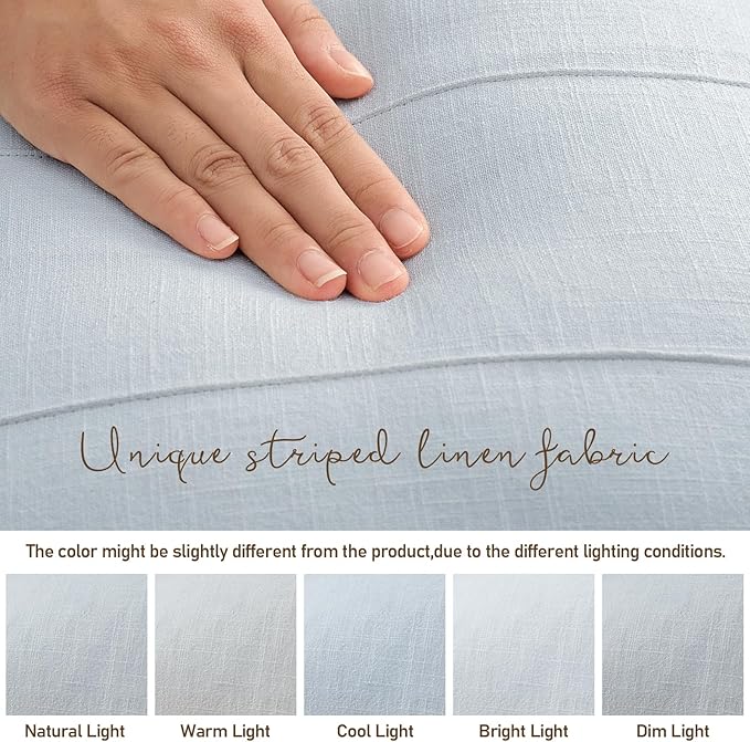 ZWJD Decorative Linen Throw Pillow Covers 20x20 Set of 2 Solid Handcrafted Striped Cushion Covers for Bed Soft Modern Farmhouse Neutral Pillowcase for Couch Bedroom Living Room Home Decor(Sky Blue)