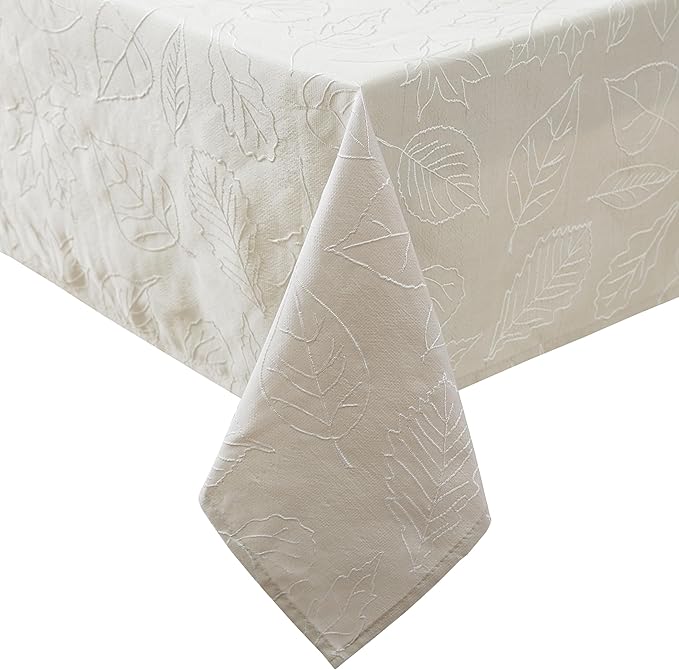 Laura Ashley Tablecloth Raised Woven Embroidered Jacquard Fabric, Wrinkle Resistant for Dining, Holiday, Party, Wedding or Banquet, 60" x 84", Maple Taupe