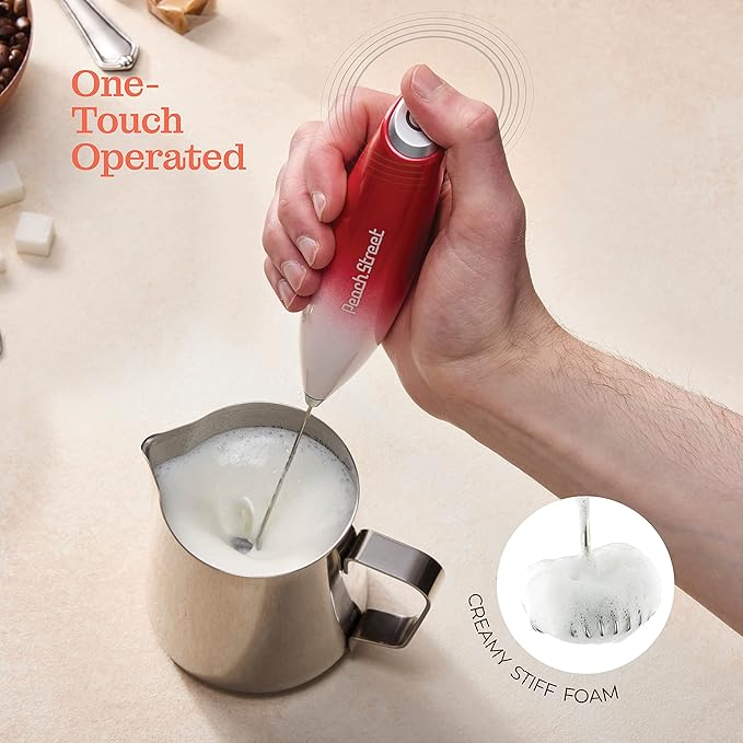 Powerful Handheld Milk Frother, Mini Milk Foamer, Battery Operated (Not included) Stainless Steel Drink Mixer for Coffee, Lattes, Cappuccino, Frappe, Matcha, Hot Chocolate.