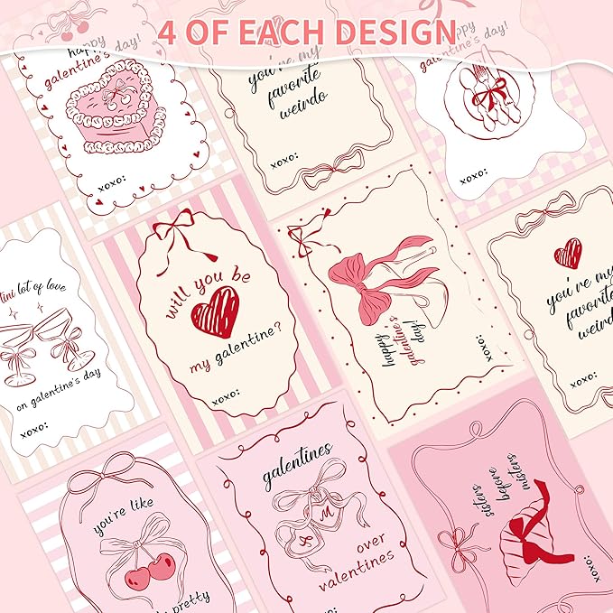Galentines Day Cards Set for Girls, 36 Pcs Aesthetic Galentine’s Day Cards with Envelopes and Heart Stickers, Cute Galentine Gifts for Friends Girl Groups Classroom Exchange