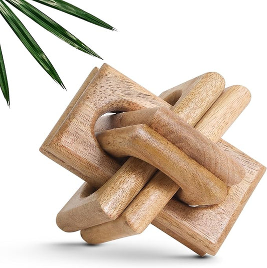 ANONYO Boho Wooden Chain Links Decorative Object for Coffee Table & Shelf | Handmade Mango Wood Knot Sculpture Rustic Modern Arch Décor for Living Room, Entryway, Console, Office Home Accent (Natural)