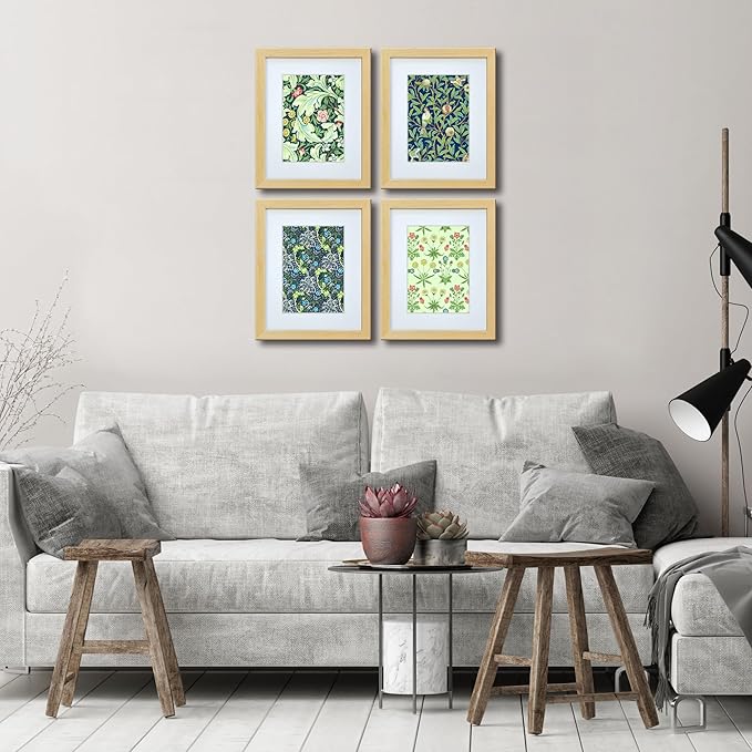 8x10 Picture Frame Made of Solid Wood Photo Frame with Real Glass for Pictures 5x7 with Mat or 8x10 Without Mat, Wall Mount or Tabletop Gallery Photo Frames,Natural,4 Pack