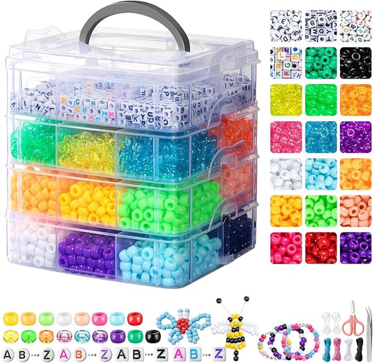Umikk 4800Pcs Pony Beads Bracelet Making Kit, 17 Colors Beads for Jewelry Making Friendship Bracelets Hair Braids Crafts Gifts for Ages Over 6 Years (Stack Boxed)