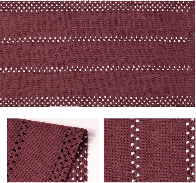 Artoid Mode Red Farmhouse Woven Rustic Hollow Table Runner, Seasonal Holiday Hollow Kitchen Dining Table Decoration for Home Party Decor 12x60 Inch