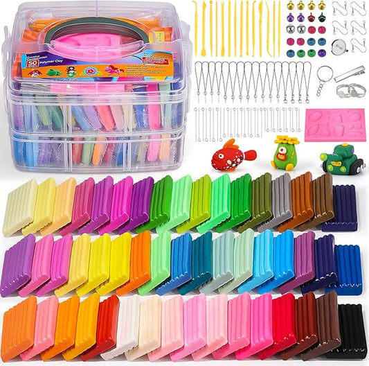 Polymer Clay - Ixiaoyoo 50 Colors Modeling Clay Set for Kids, Oven Baked Model Clay, Non-Sticky, with Sculpting Tools, Gfit for Children and Artists