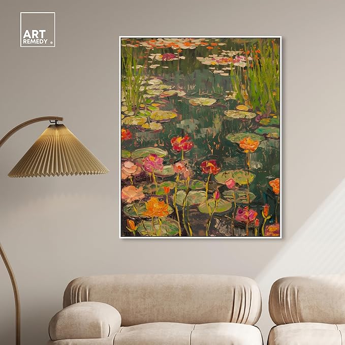 Art Remedy Afternoon Visit Framed Impressionism 1 Piece Canvas Wall Art/Monet And Van Gogh Inspired Art, 37" x 46", White Frame