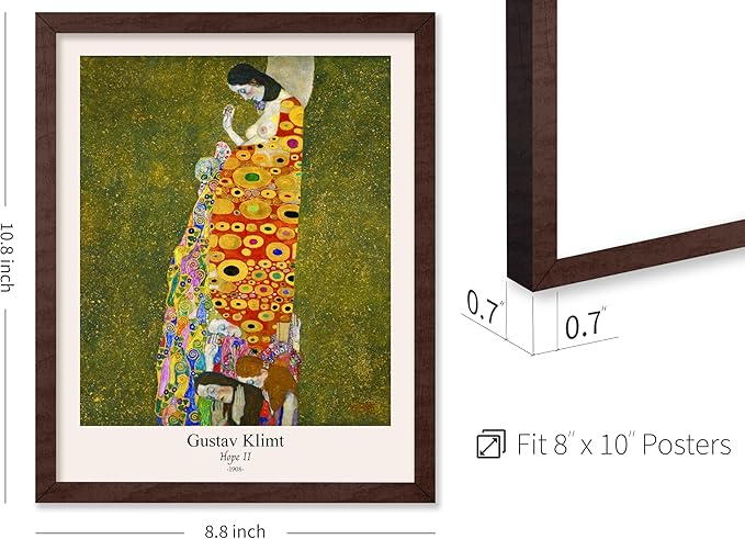 Poster Master Vintage Gustav Klimt Poster - Retro Hope II Print - Art Nouveau - Abstract Art - Symbolism Art - Aesthetic Art - Classic Painting - Colorful Living Room Decor - 8x10 Brown Framed