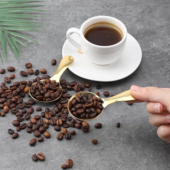 4PCS Mini Scoop Spoons, Stainless Steel Material with Short Handle, Suitable for Small Coffee, Candy, Salt, Sugar, Spice, Condiments and Dessert, Fit Canisters and Candy Buffet Use(Gold)