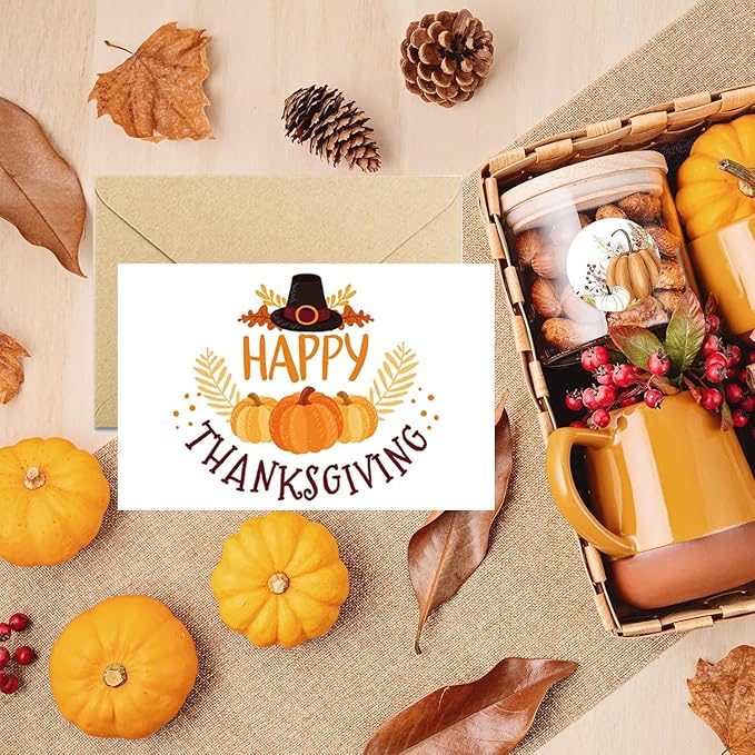 20 Pack Happy Thanksgiving Greeting Cards 4 x 6 Inch Bulk Fall Card Blank Autumn Thank You Cards with Kraft Envelope & Harvest Stickers Suitable for Thanksgiving Party Supply
